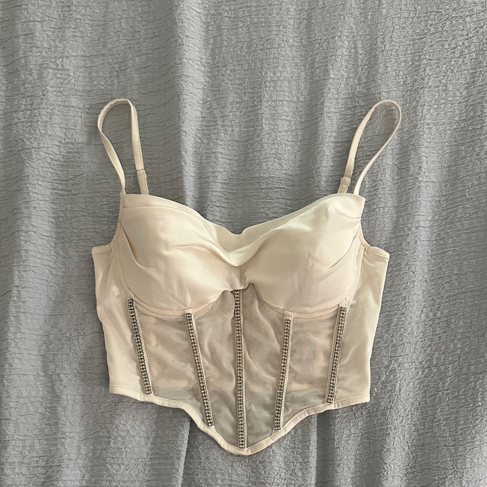 Oh Polly Cream Bustier with Mesh Panels
